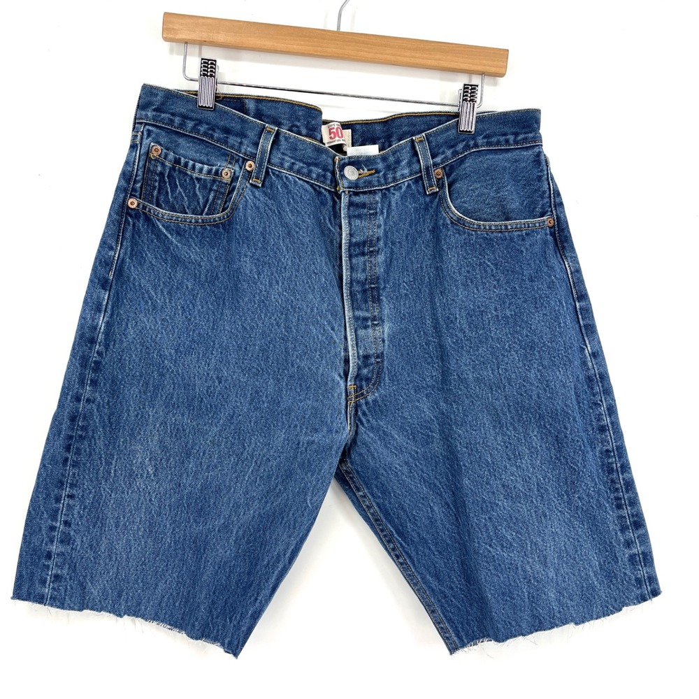 Levi's 501 Men's Vintage Blue Denim Cutoff Shorts Button Fly‎ Straight Leg W38